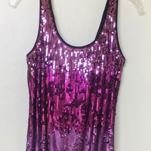 Women’s dress sequins scoop neckline tank short lined shimmery purple size S